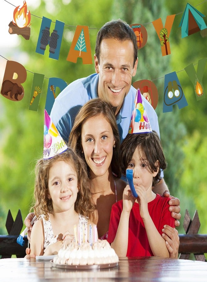 BIEUFBJI Camping Happy Birthday Banner, Camping Theme Happy Birthday Banner for Outdoor Yard Campsite Decor, Fun House with Campfire Tent Oil Lamp Adventure Campsite Birthday Party Decoration - Image 3